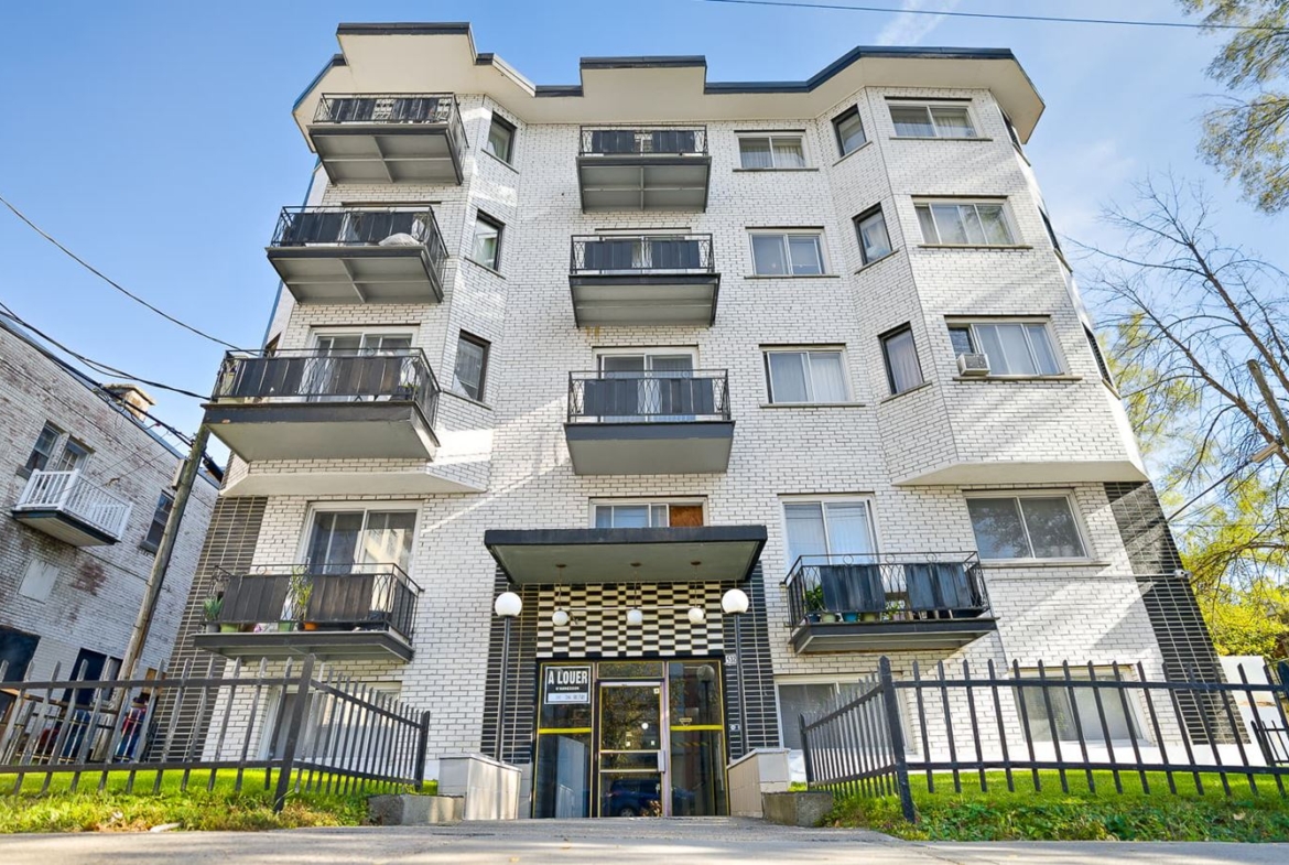Affordable Montreal apartments at 5320 Avenue Bourret with park views and balconies.