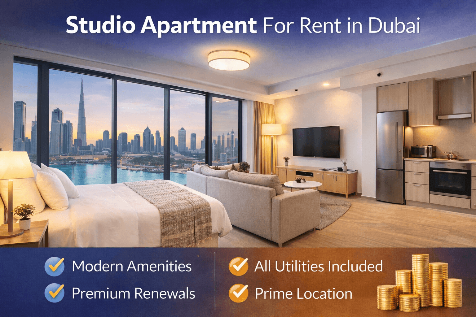Studio apartment for rent in Dubai