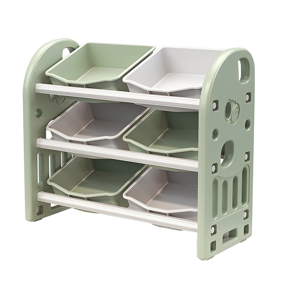 Kids Toy Storage Organizer With 6 Bins, Multi-functional Nursery Organizer Kids Furniture Set Toy Storage Cabinet Unit With HDPE Shelf And Bins For Playroom, Bedroom, Living Room Green Color - Image 3
