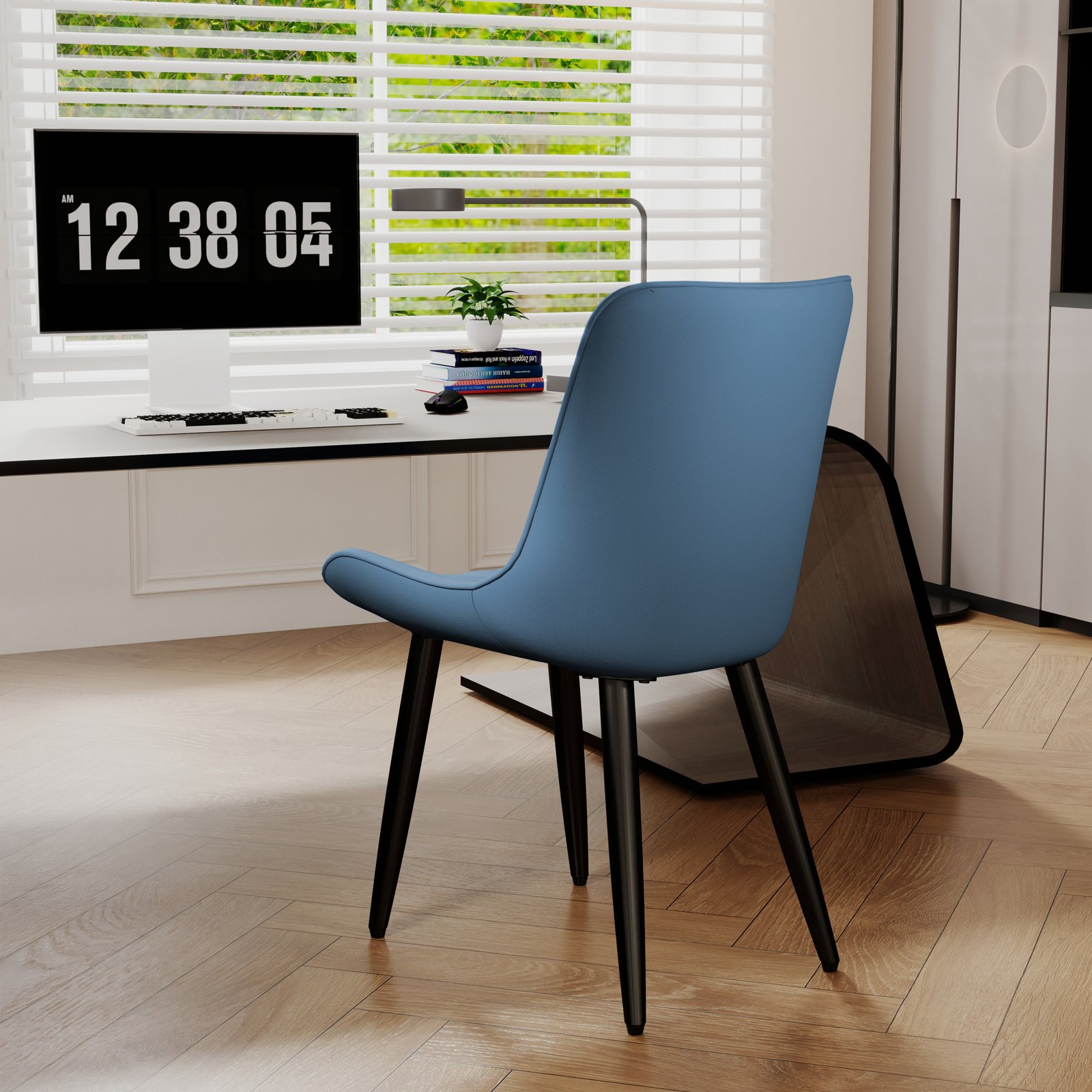 Set Of 2 Modern PU Leather Dining Chairs With Thick Cushions & Metal Legs, Armless Faux Leather Side Chairs For Kitchen, Dining Room - Image 4