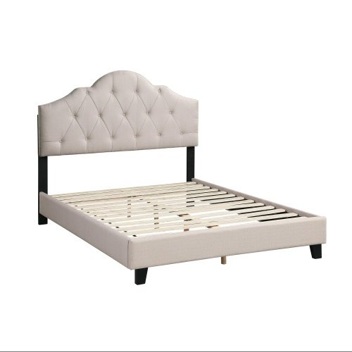 Contemporary 1pc Queen Size Bed Adjustable HB Light Brown Polyfiber Tufted Upholstered Wooden Bedframe Bedroom Furniture - Image 7