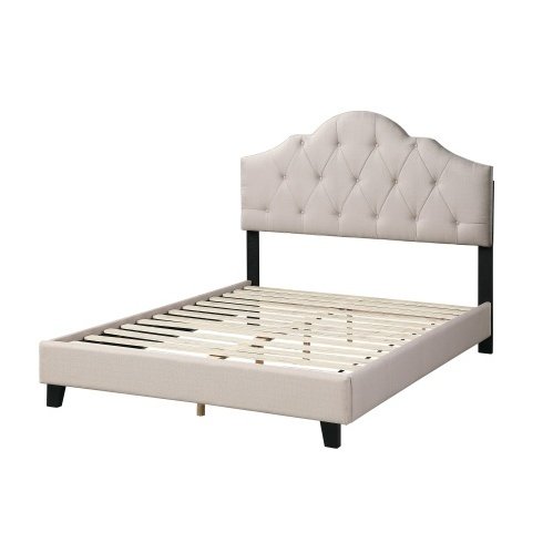Contemporary 1pc Queen Size Bed Adjustable HB Light Brown Polyfiber Tufted Upholstered Wooden Bedframe Bedroom Furniture - Image 8