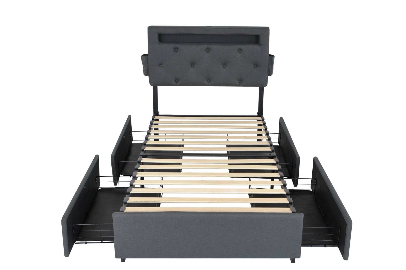 Twin Bed Frame With USB Charging Station & LED Lights, Twin Bed Frame With Headboard & 4 Storage Drawers, D - Image 2