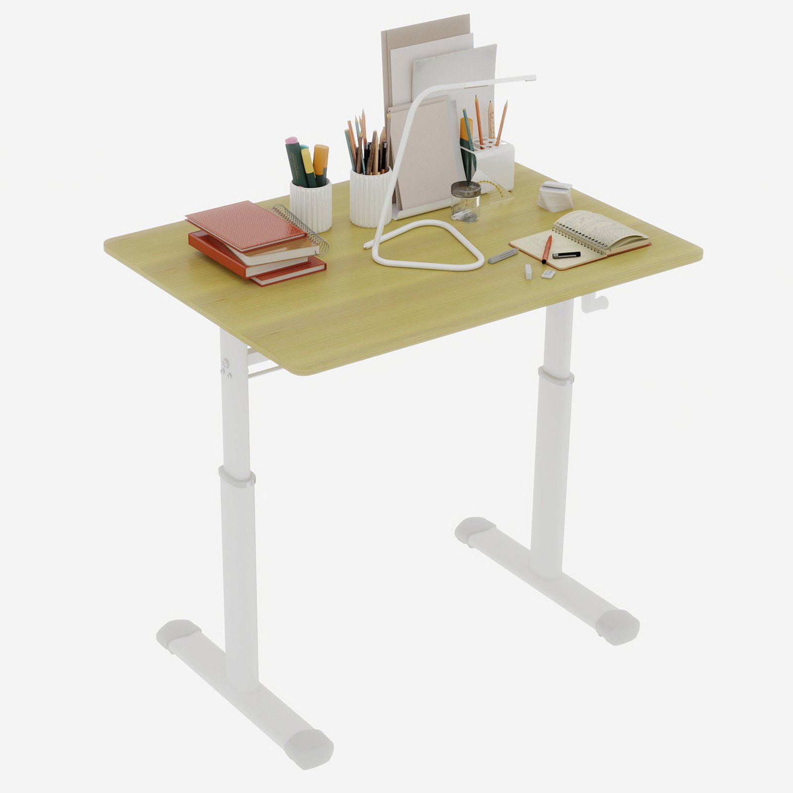 Adjustable Study Desk Suitable For Children And Adults, Height-adjustable, Multifunctional Home Office Desk, Compact Design, Desktop Dimensions 60cm X 80cm, White Frame With Natural Wood-colored Tabl - Image 5