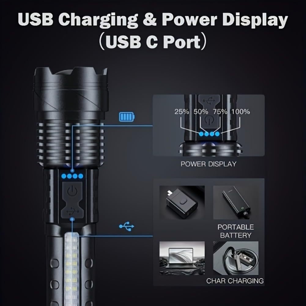 LED Super Powerful Rechargeable Torch Flood Light,Focus Adjustable Water Resistant Handheld Light For Outdoor Camping, Fishing, Hunting, Climbing, Adventure Emergency - Image 5