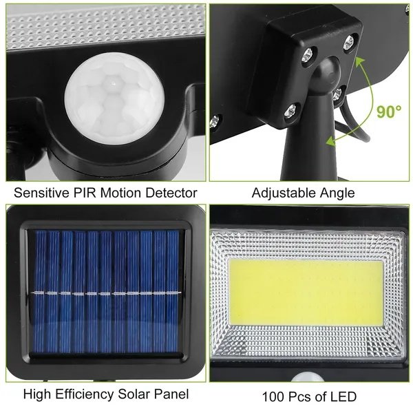 Solar Powered Wall Lights Outdoor 100 LED Beads Motion Sensor Lamp IP65 Waterproof Dusk To Dawn Sensor Light - Image 3