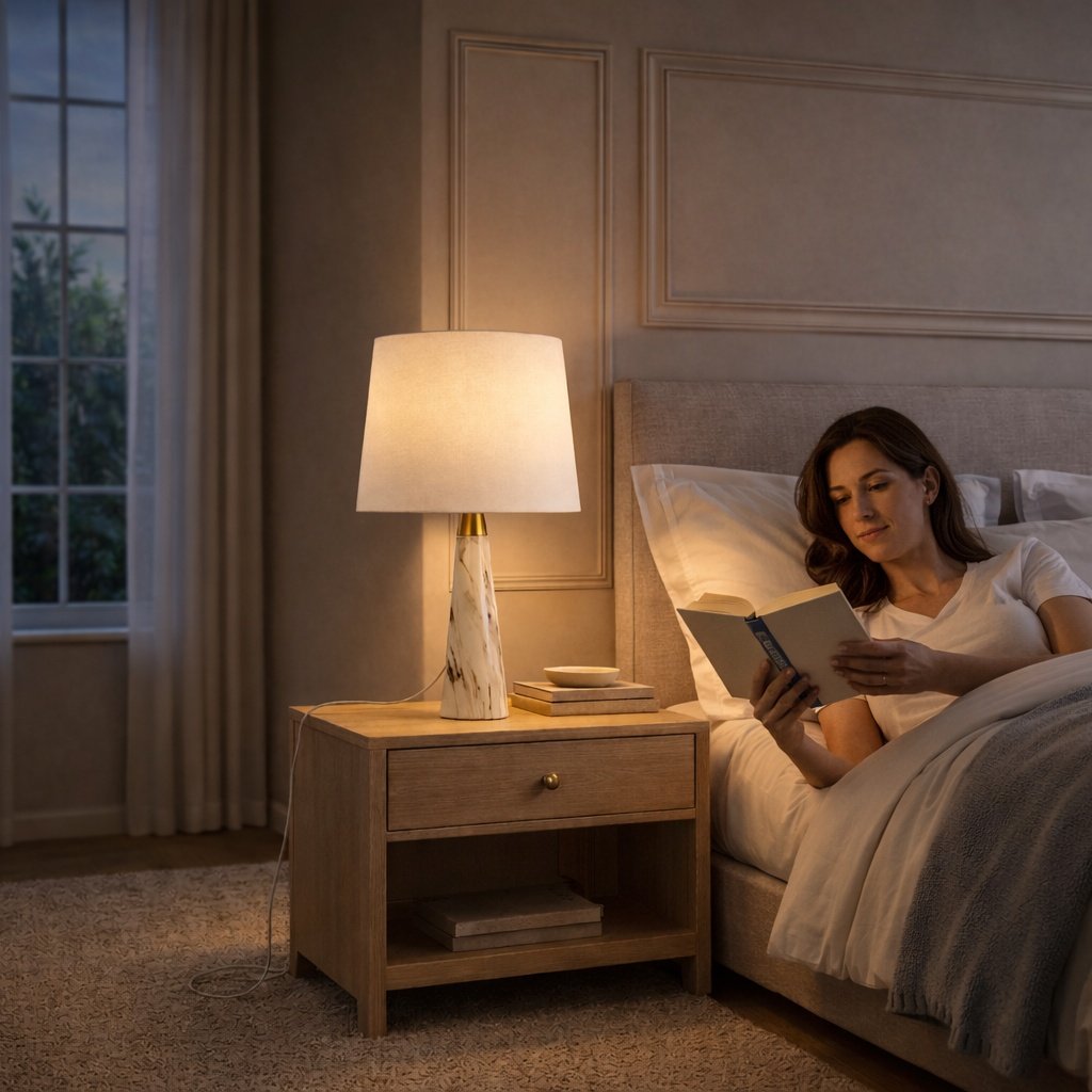 Enclave Hydro White Table Lamp With On Off Switch Faux Marble Base Fabric Shade - Image 3