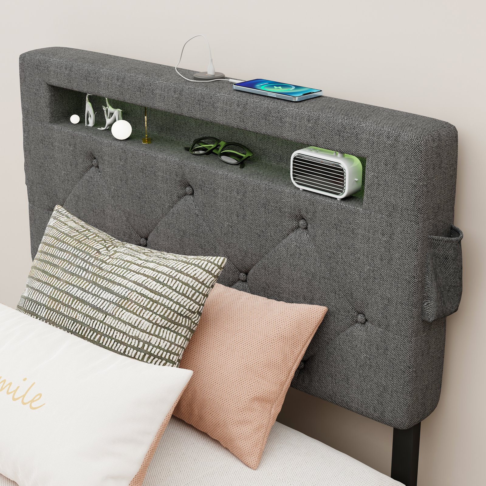 Twin Bed Frame With USB Charging Station & LED Lights, Twin Bed Frame With Headboard & 4 Storage Drawers, D - Image 4