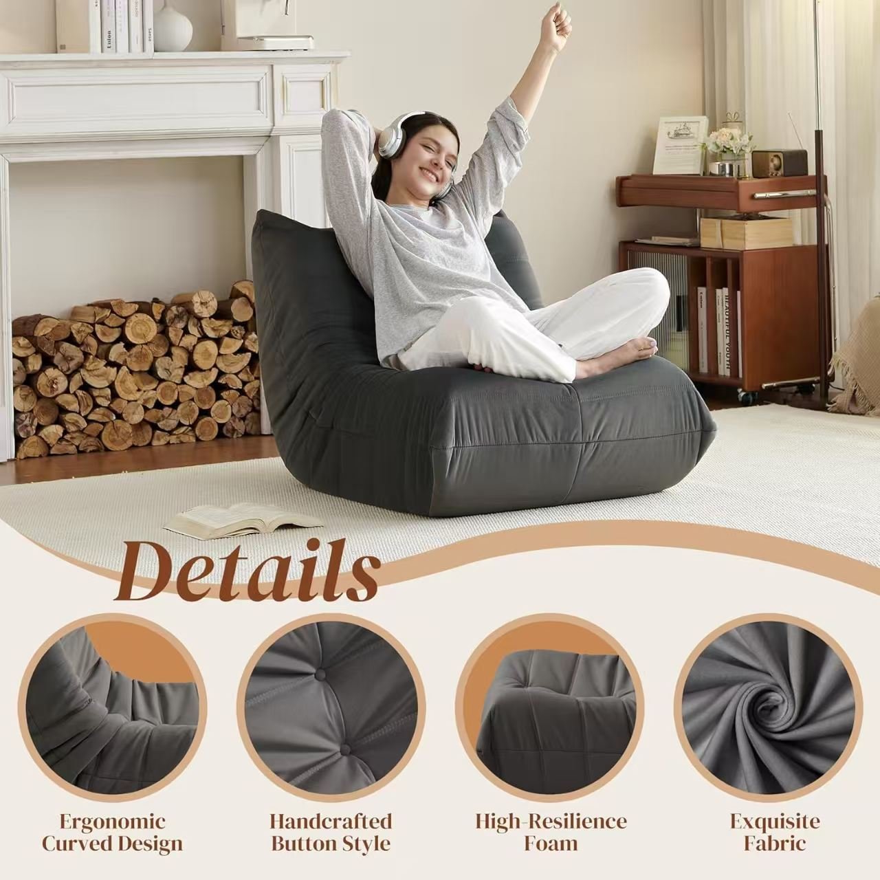 Luxury Accent Chair Button-Tufted Detail Gray Microfiber Comfy Chair Living Room Furniture 1pc - Image 4