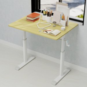 Adjustable Study Desk Suitable For Children And Adults, Height-adjustable, Multifunctional Home Office Desk, Compact Design, Desktop Dimensions 60cm X 80cm, White Frame With Natural Wood-colored Tabl