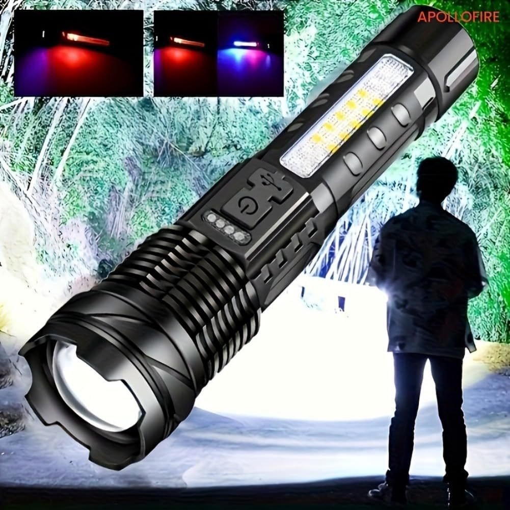 LED Super Powerful Rechargeable Torch Flood Light,Focus Adjustable Water Resistant Handheld Light For Outdoor Camping, Fishing, Hunting, Climbing, Adventure Emergency - Image 4