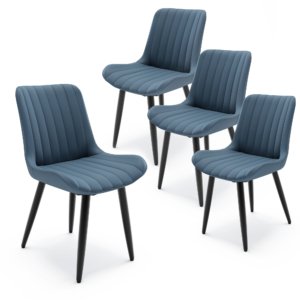Set Of 4 Modern PU Leather Dining Chairs With Thick Cushions & Metal Legs, Armless Faux Leather Side Chairs For Kitchen, Dining Room