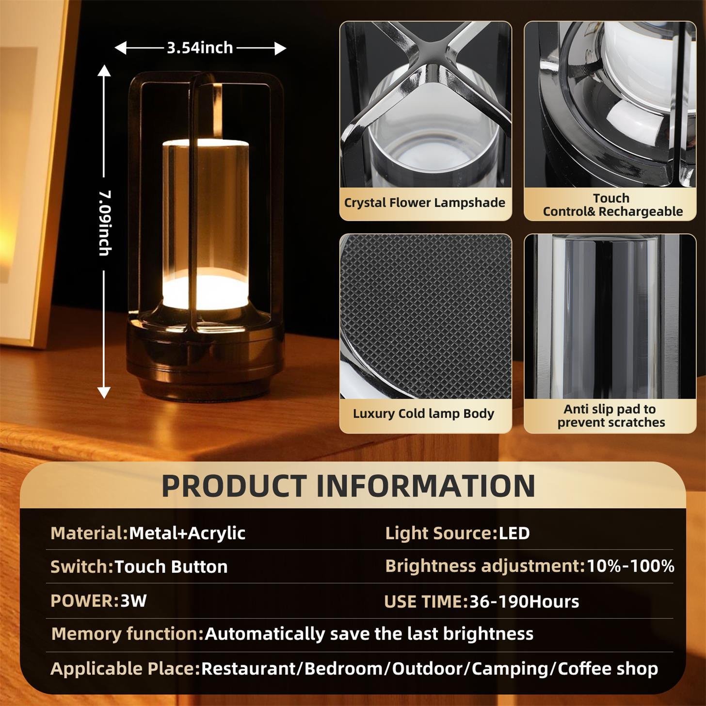 2pcs Portable Touch Control Table Lamp With 5000mAh Battery, 3-Color Stepless Dimming Cordless LED Light For Bedroom Camping Restaurant Bar Indoo - Image 2
