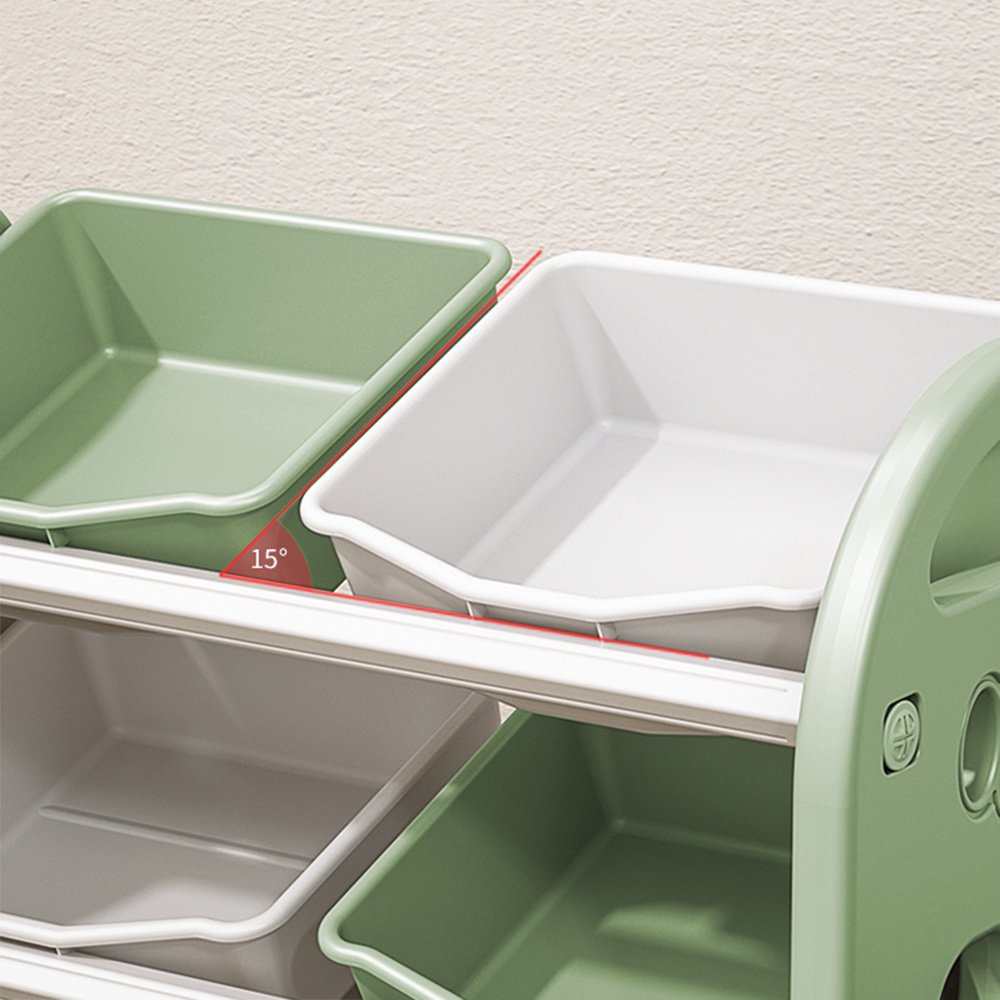 Kids Toy Storage Organizer With 6 Bins, Multi-functional Nursery Organizer Kids Furniture Set Toy Storage Cabinet Unit With HDPE Shelf And Bins For Playroom, Bedroom, Living Room Green Color - Image 4