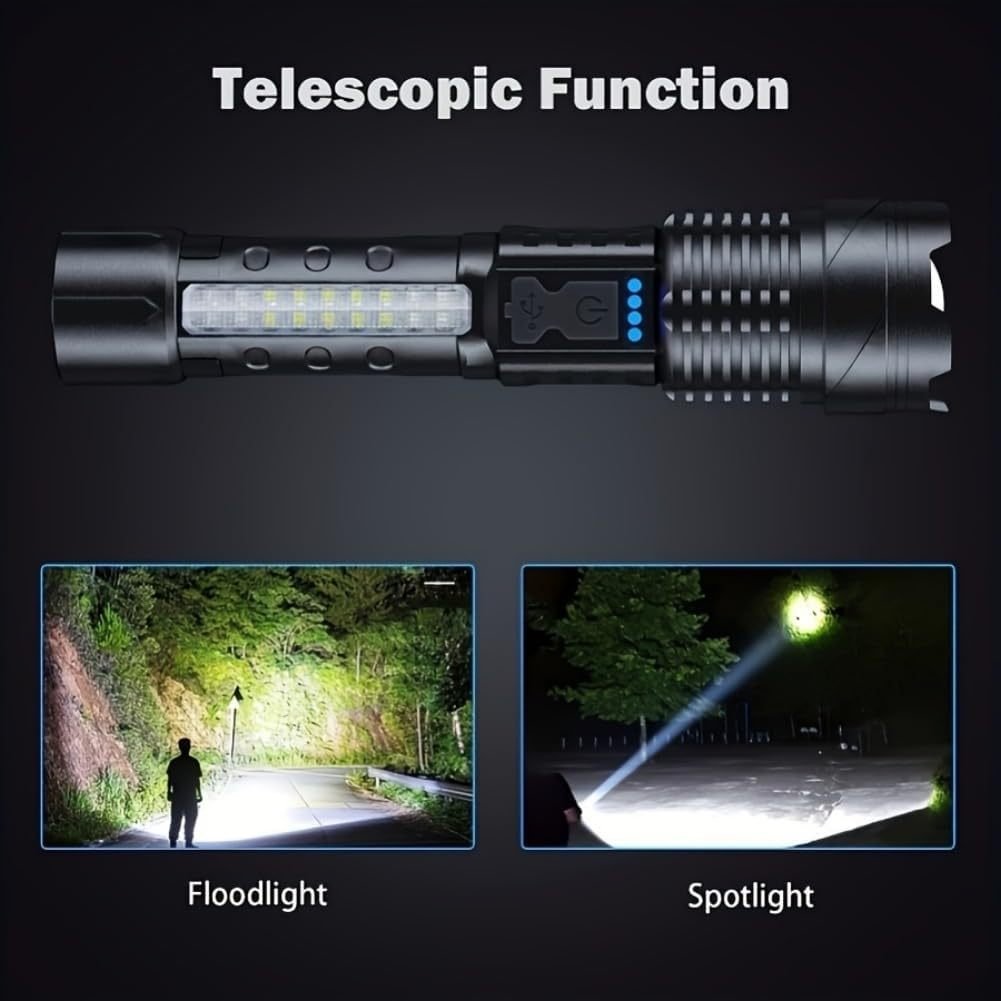 LED Super Powerful Rechargeable Torch Flood Light,Focus Adjustable Water Resistant Handheld Light For Outdoor Camping, Fishing, Hunting, Climbing, Adventure Emergency - Image 3